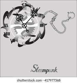 Design element with watch stylized and gear wheel. Steampunk style.