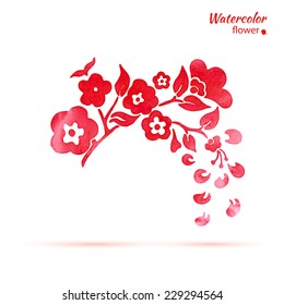 Design element - watercolor stylized cherry blossom. vector illustration.