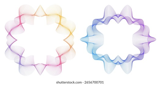 Design Element Wave Lines Guilloche curva linha Círculo de fundo para marca de padrão Quadro borda fluido gradiente, camadas de documento de proteção. Símbolo, objeto. Colorido, 3D, em camadas, moderno, tecnológico,
