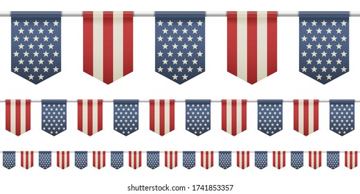 Design Elements For 4th Of July, Memorial Day, Presidential Election. Set Of Patriotic Bunting Flags. U.S. Vector Illustration.