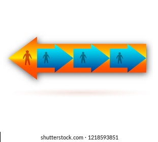 Design elements abstract arrows in style Divergence of opinion conceptual, Conflict psychology. Vector illustration EPS 10 for background banner, business brochure template with pointer and people