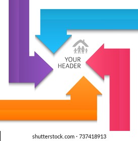 Design elements abstract arrows in style Divergence of opinion conceptual, Conflict psychology. Vector illustration EPS 10 for background banner, business brochure template with pointer and people