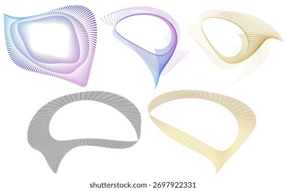 Design elements. Abstract geometric line art shapes set with gradient flow and modern curves. Creative vector elements for technology design, minimal backgrounds, motion graphics, futuristic branding