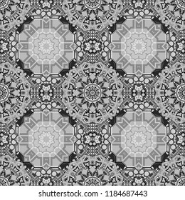 Design elements. Abstract mosaic vector background. Sketch in white, gray and black colors. Geometric seamless pattern.