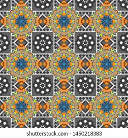 Design elements. Abstract mosaic vector background. Geometric seamless pattern. Sketch in gray, orange and blue colors.