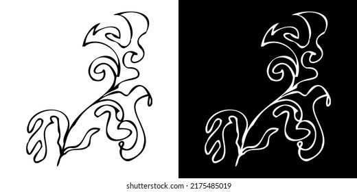 Design elements. Abstract pattern in the form of smooth black lines on a white background. Background with isolated flower tattoo, vector illustration.