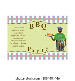 Design elements for barbecue, invitation card with the image of BBQ-man