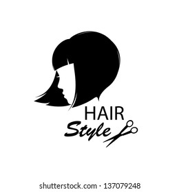 Design elements for barber shop .  Women hairstyle. Black and white. Hand drawing illustration.