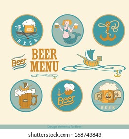 Design elements for beer. Sea subjects for beer design. 