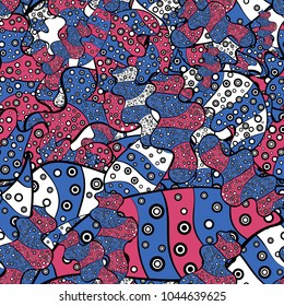 Design. Elements blue, black and pink on colors. Flat doodles. Vector illustration. Cute fabric pattern. Seamless Print.