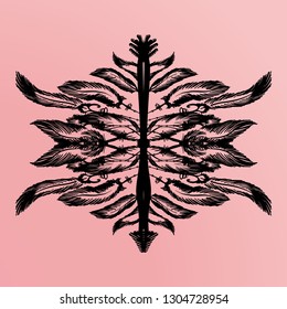 Design elements in Boho style. Line art. Native style. Tattoo design. Pattern for coloring book. Print for T-shirt. - Vector