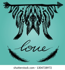 Design elements in Boho style. Line art. Native style. Tattoo design. Pattern for coloring book. Print for T-shirt. - Vector