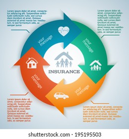 Design elements business presentation on circle arrow with icons insurance. Vector illustration EPS 10 for infographics style background business service insurance firm