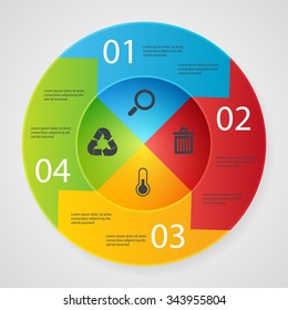 Design elements business presentation on circle arrow with icons recycle ecology. search trash temperature