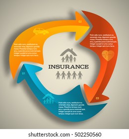 Design elements business presentation on circle arrow with icons insurance. Vector illustration EPS 10 for infographics style background business service insurance firm