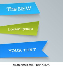 Design elements business presentation template. Set geometric vector eps10 horizontal banners. Vivid plastic cards with shadows made in material design style. Origami paper pieces. New Collection Tags