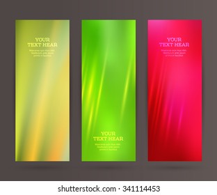 Design elements business presentation template. Vector illustration set vertical web banners background, backdrop blurry glow light effect . EPS 10 for web buttons template, web site page presentation