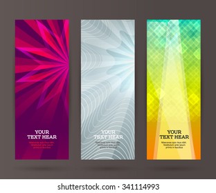 Design elements business presentation template. Vector illustration set vertical web banners background, backdrop glow light effect . EPS 10 for web buttons template, web site page presentation