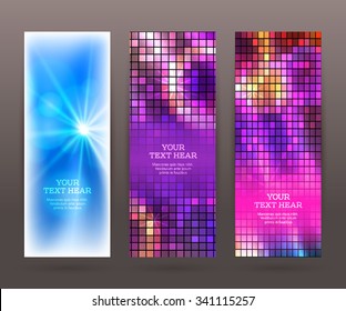 Design elements business presentation template. Vector illustration set vertical web banners background, backdrop glow light effect . EPS 10 for web buttons template, web site page presentation