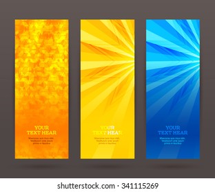 Design elements business presentation template. Vector illustration set vertical web banners background, backdrop glow light effect . EPS 10 for web buttons template, web site page presentation