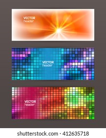 Design elements business presentation template. Set horizontal banners background, backdrop glow light effect. Vector illustration EPS 10 for web buttons template