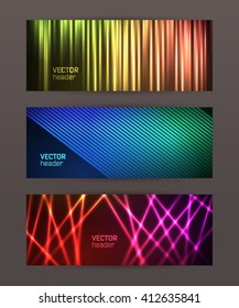 Design elements business presentation template. Set horizontal banners background, backdrop glow light effect. Vector illustration EPS 10 for web buttons template