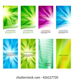 Design elements business presentation template. Vector illustration set vertical web banners background, backdrop glow light effect . EPS 10 for web buttons template, web site page presentation