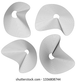 Design elements. Circle deformed form sea shells. Set abstract circular wavy stripes logo element on white background isolated. Vector illustration EPS 10 wave with lines created using blend tool