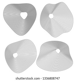 Design elements. Circle deformed form sea shells. Set abstract circular wavy stripes logo element on white background isolated. Vector illustration EPS 10 wave with lines created using blend tool