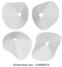 Design elements. Circle deformed form sea shells. Set abstract circular wavy stripes logo element on white background isolated. Vector illustration EPS 10 wave with lines created using blend tool