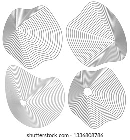 Design elements. Circle deformed form sea shells. Set abstract circular wavy stripes logo element on white background isolated. Vector illustration EPS 10 wave with lines created using blend tool