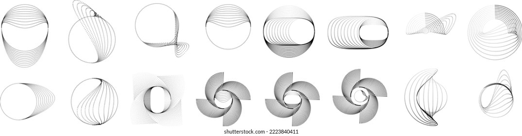 Design elements with circular halftone dots. Vector rotating dotted circles design . Half tones collection . Concentric circles for posters, social media, promotion,  flyer, covers .Dotted frames