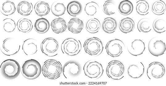 Design elements with circular halftone dots. Vector rotating dotted circles design . Half tones collection . Concentric circles for posters, social media, promotion,  flyer, covers .Dotted frames