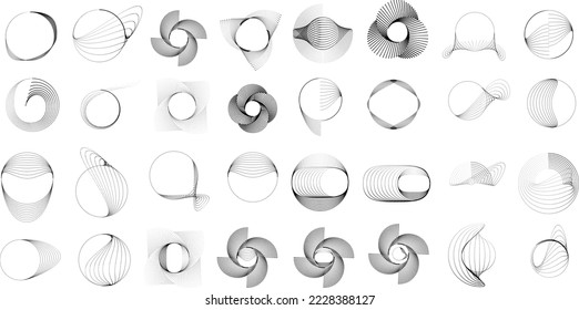 Design elements with circular halftone dots. Vector rotating dotted circles design . Half tones collection . Concentric circles for posters, social media, promotion,  flyer, covers .Dotted frames