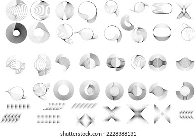 Design elements with circular halftone dots. Vector rotating dotted circles design . Half tones collection . Concentric circles for posters, social media, promotion,  flyer, covers .Dotted frames