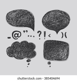 Design elements - a cloud of dialogue and punctuation marks. Hand drawing. Light background, dark pattern.