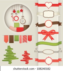 DESIGN ELEMENTS COLLECTION FOR CHRISTMAS. Ribbons, frames, dividers, patterns, decoration, banners, stickers, labels etc. Vector illustration file.