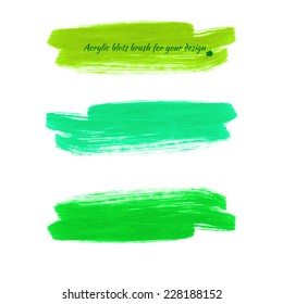 Design elements - colored acrylic paint brush marks. Vector illustration - green hues.