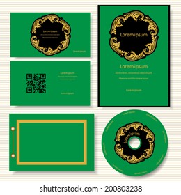 Design elements for company presentation. Vector set of green models with black and gold colors for your ideas