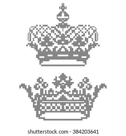 Design elements for cross-stitch embroidery. Crowns. Vector illustration.