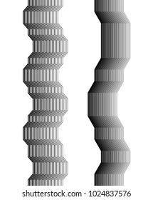 Design elements. Curved sharp corners many streak. Abstract vertical broken stripes on white background isolated. Creative band art. Vector illustration EPS 10. Black lines created using Blend Tool