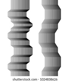 Design elements. Curved sharp corners many streak. Abstract vertical broken stripes on white background isolated. Creative band art. Vector illustration EPS 10. Black lines created using Blend Tool