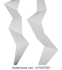 Design elements. Curved sharp corners wave many lines. Abstract vertical broken stripes on white background isolated. Creative line art. Vector illustration EPS 10. Black line created using Blend Tool