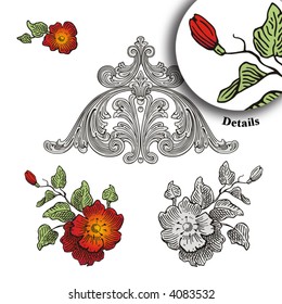Design elements and dog roses vector