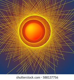 Design elements eclipse of sun style business presentation template on Geometric blue background with yellow lines. Vector illustration EPS 10 for science brochure, future graphics page, report firm