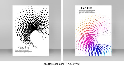 Design elements. Editable color halftone frame dot circle pattern swirl on white background.  Abstract Circular Dotted outline style. Creative art. Vector illustration EPS 10 emblem with colors random