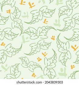 Design elements in an elegant seamless pattern with green leaves. Leaf design for invitations, cards, prints, gift wrap, manufacturing, textiles, fabrics, and wallpapers.