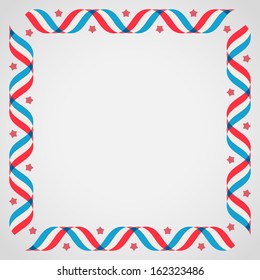 Design elements -  frame with ribbons in blue-red-white colors. Vector illustration.