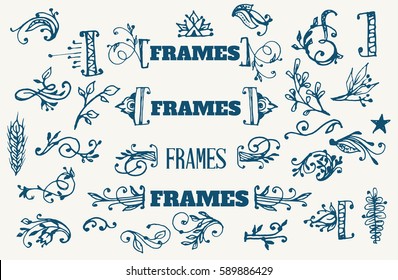 design elements and frames "Spring" with hand-drawing flowers