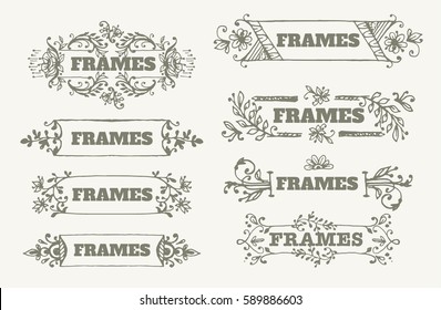 design elements and frames "Spring" with hand-drawing flowers